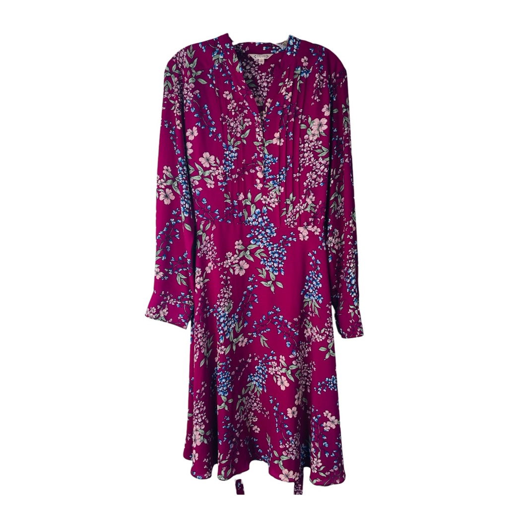 Nanette Lepore Pink Blue Floral Pleated Preppy Cottagecore Midi Dress 12